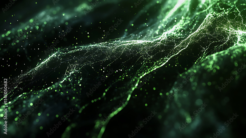 Leinwandbilder abstract digital background with glowing lines and dots forming a network, black backdrop with green