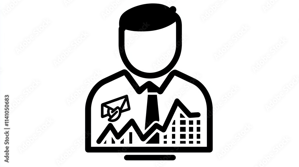 Aufkleber a graphic representation of a business professional with data analytics elements.