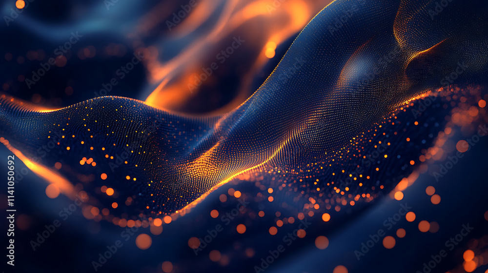 Leinwandbilder abstract digital background with glowing lines and dots forming a network, black backdrop with green