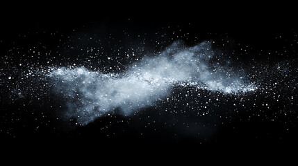 Distressed grainy white fine dust particles speckled gradient texture on a black background