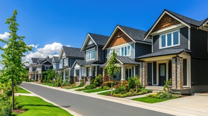 Row of new houses on a residential street.