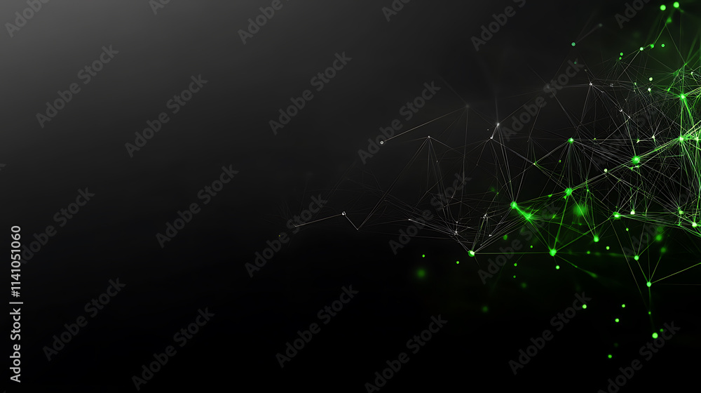 Fototapete abstract digital network background banner with glowing light and connecting data dots in black and 