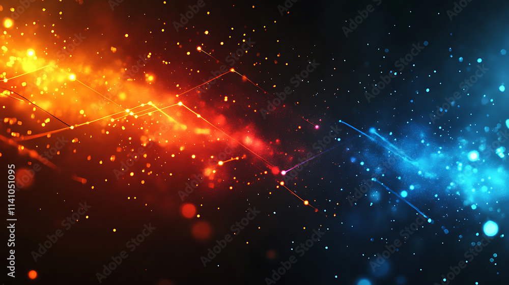 Fototapete abstract digital network background banner with glowing light and connecting data dots in black and 
