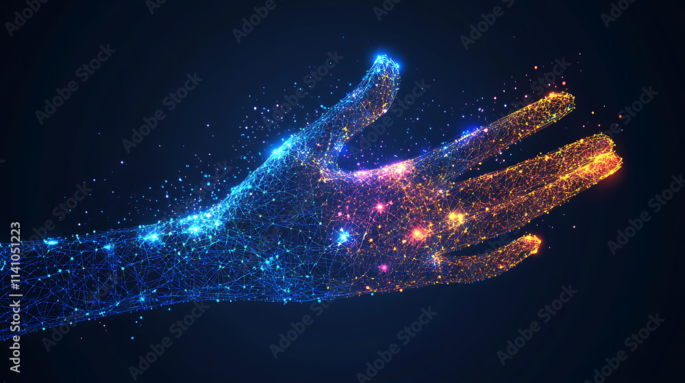 Aufkleber digital purple particles wave and light abstract background with shining dots stars
