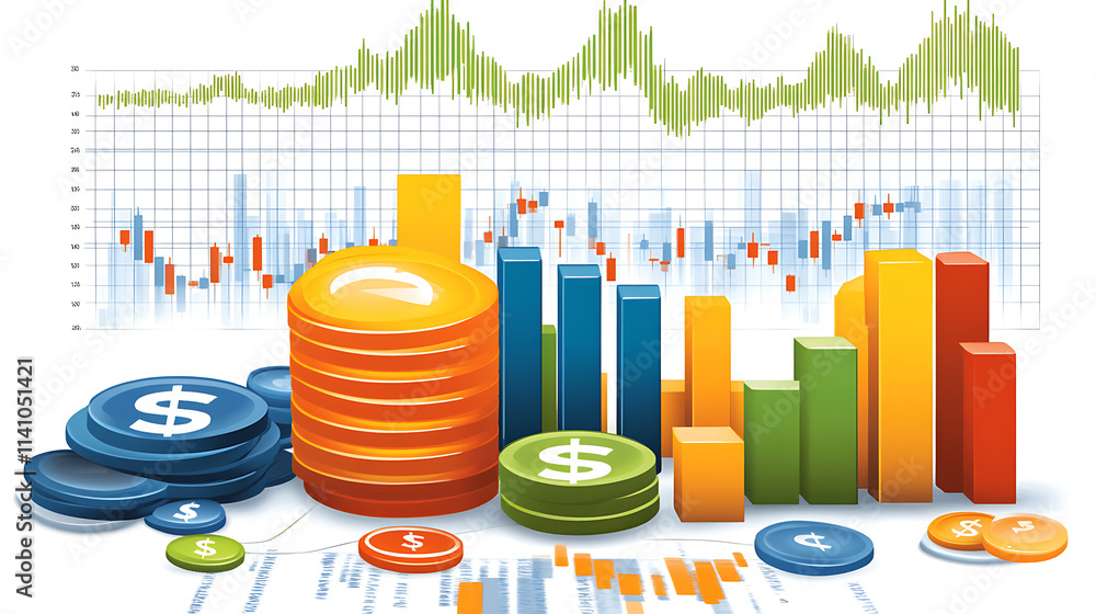 Fototapete dynamic business growth: comprehensive market analysis chart showcasing financial profit trends and 