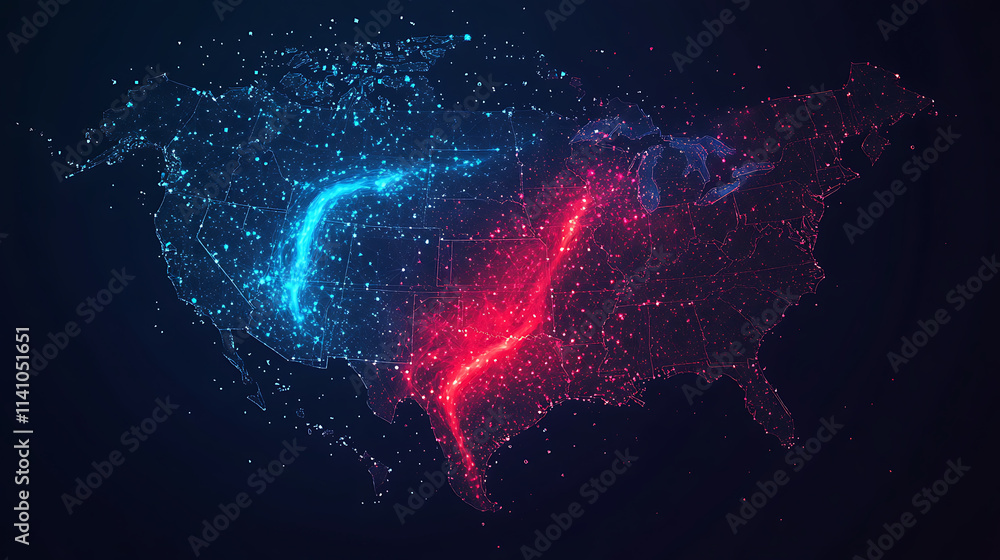 Poster Dynamic digital world map emphasize america continent for ai powered global network connectivity big data transfer cyber technology network information exchange and telecommunication