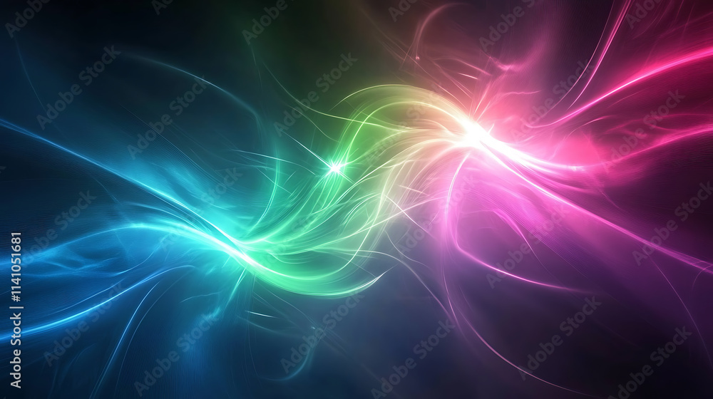 Poster abstract futuristic background portal tunnel with pink blue and green glowing neon moving high speed