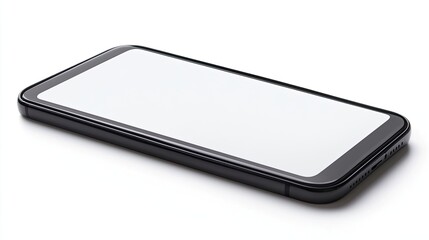 A sleek smartphone lying flat on a surface, showcasing a blank screen.