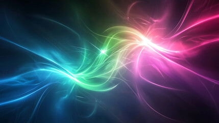 Fototapeta premium Abstract futuristic background portal tunnel with pink blue and green glowing neon moving high speed wave lines and flare light