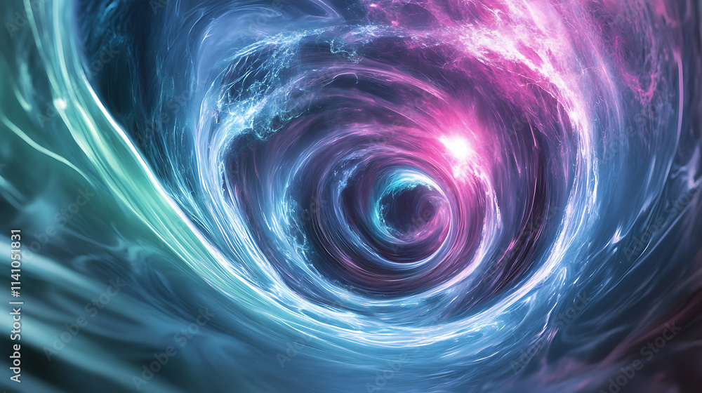 Poster abstract futuristic background portal tunnel with pink blue and green glowing neon moving high speed