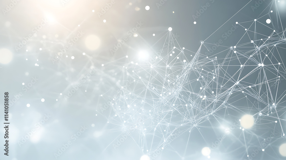 Poster Abstract global network concept with a world map and connection lines, a technology background in white and grey colors