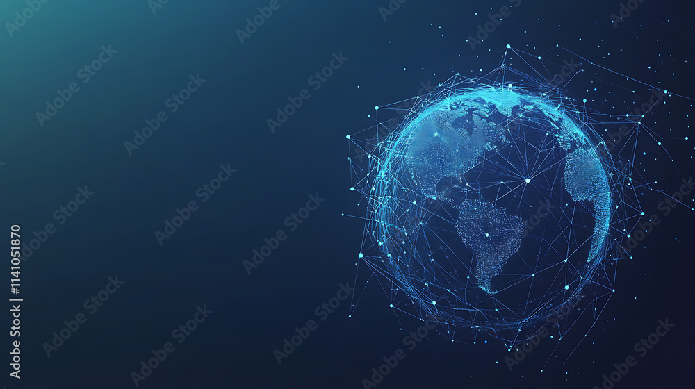 Fototapete abstract global network concept with planet earth and connecting lines and dots, a technology backgr