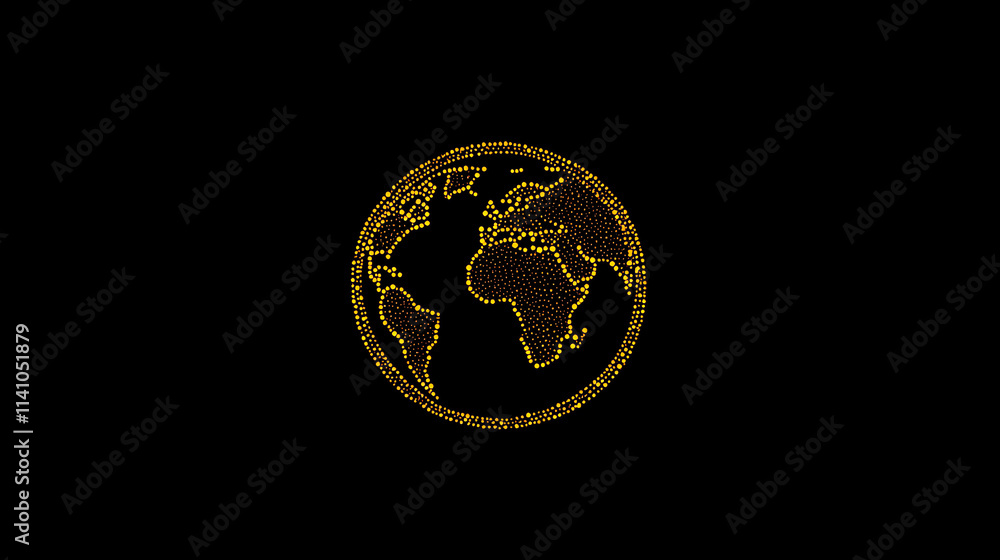 Poster earth with a golden glowing outline on a black background, planet earth in space, planet earth made 