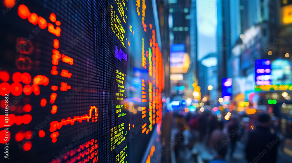 Poster dynamic digital display of stock market trends: comprehensive led panel showcasing daily financial d