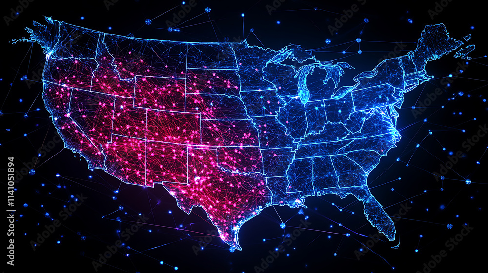 Poster dynamic digital world map emphasize america continent for ai powered global network connectivity big