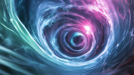 Abstract futuristic background portal tunnel with pink blue and green glowing neon moving high speed wave lines and flare light