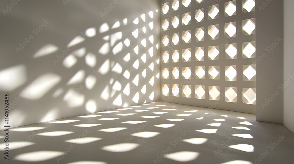 Poster Abstract light shadows cast through windows creating a geometric pattern on a white background
