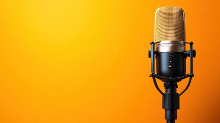 Studio Condenser Microphone on Orange Background: Broadcast, Podcast, Recording