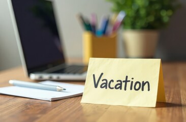 desk with a note vacation 