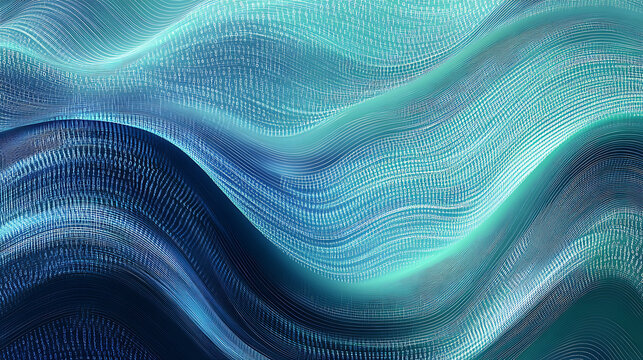 Abstract image featuring blue and green tones, it is a digital binary code wave background