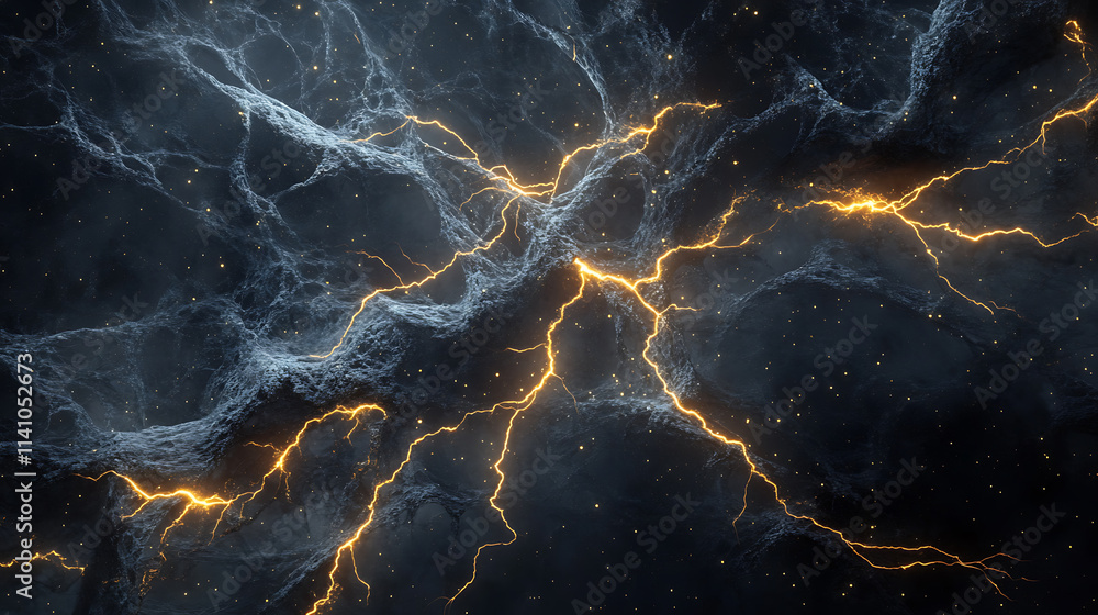 Poster electric thunder lightning bolts branching out in multiple directions against dark background dynami