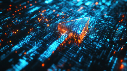 Blue arrow up and down icon with digital background, business growth concept, stock market or online trading illustration