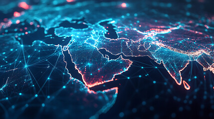 Abstract map of saudi arabia, middle east and north africa, concept of global network and connectivity, data transfer and cyber technology, information exchange and telecommunication