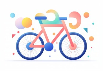 Fototapeta premium Colorful abstract bicycle art with geometric shapes and pastel tones on white background
