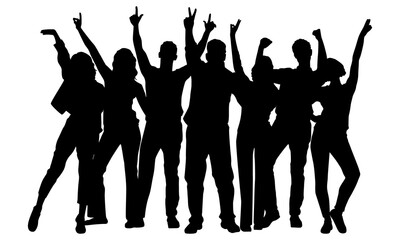 Silhouettes of People Celebrating, Group of Happy People, Party, Corporate Event, Success, Black, Holiday