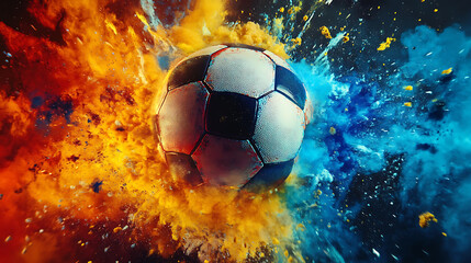 Fototapeta premium Abstract soccer ball explosion: capture the excitement of 2025 football fever