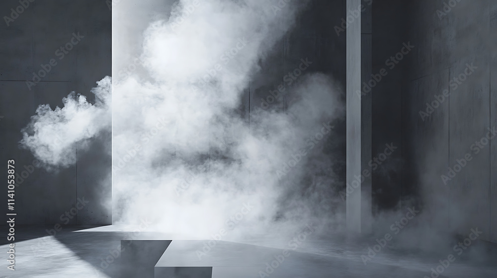 Poster empty dark abstract cement wall and studio room with smoke float up interior texture for display pro