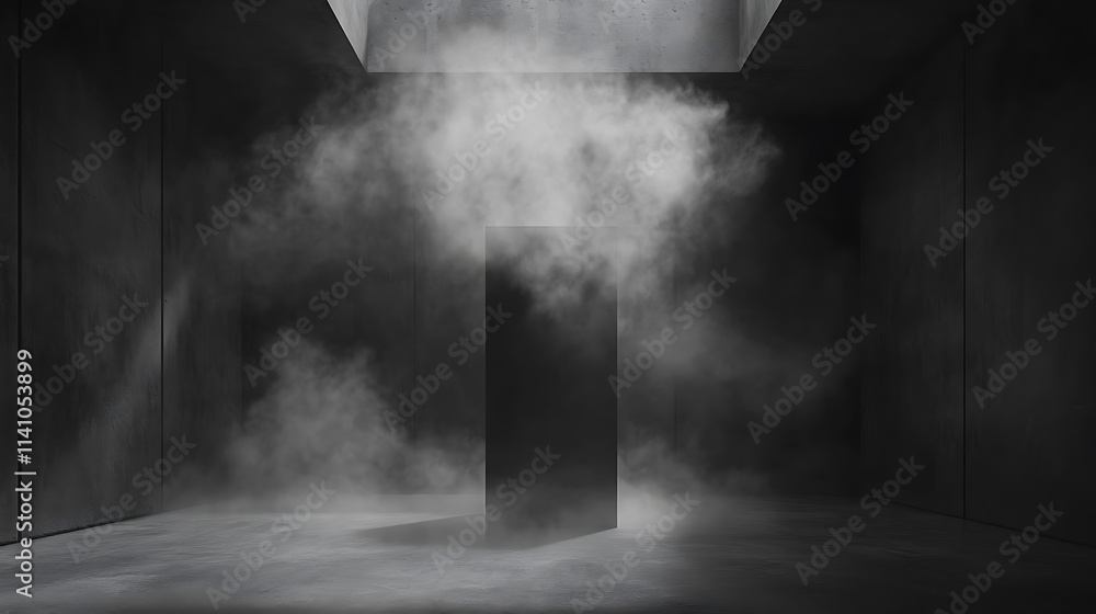 Poster empty dark abstract cement wall and studio room with smoke float up interior texture for display pro