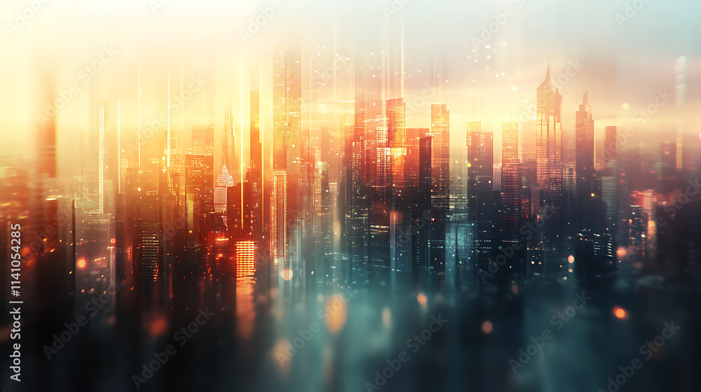 Aufkleber blurred cityscape background with a bokeh effect a blurry urban landscape with skyscrapers and build