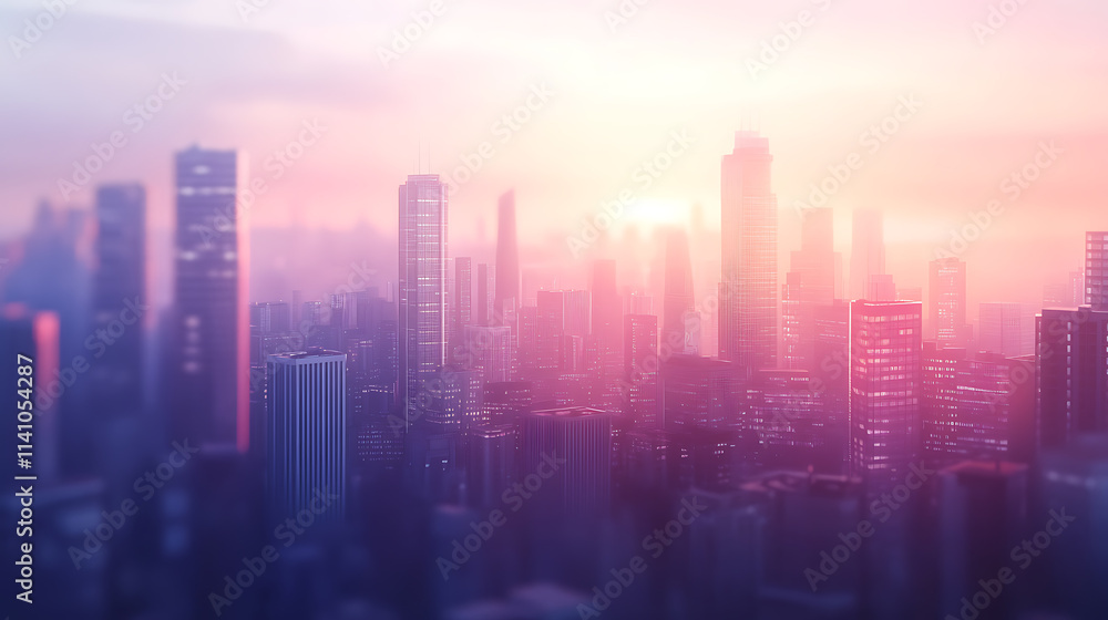 Aufkleber blurred cityscape background with a bokeh effect a blurry urban landscape with skyscrapers and build