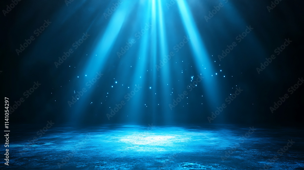 Poster Empty space of concrete floor grunge texture background with blue spotlight effect