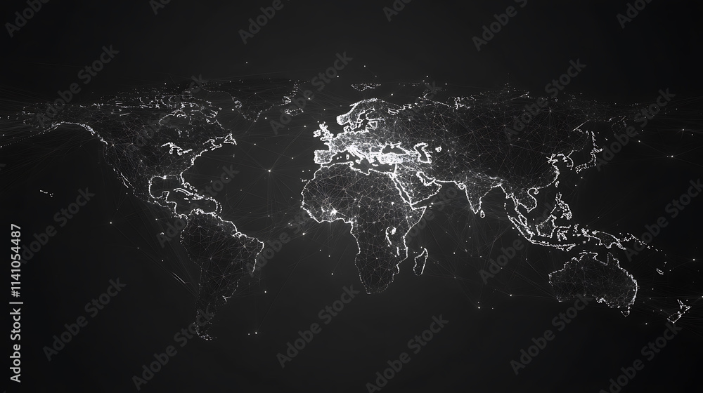 Poster abstract world map, concept of global network and connectivity, international data transfer and cybe