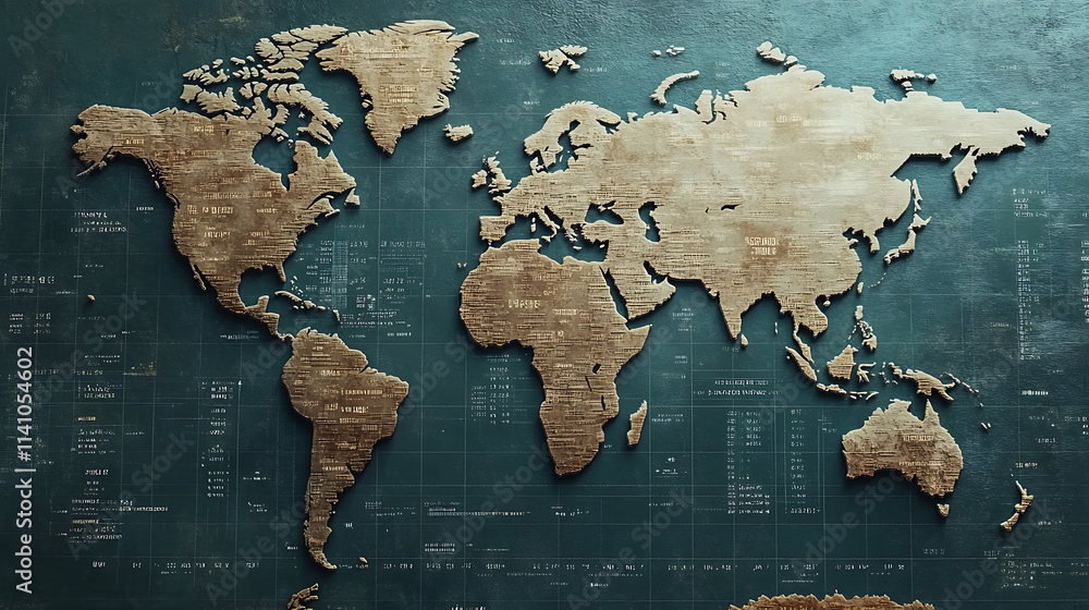 Leinwandbilder abstract world map with financial data overlay technical background