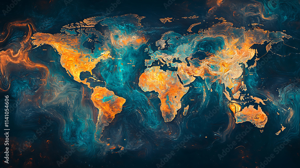 Poster abstract world map, concept of global network and connectivity, international data transfer and cybe