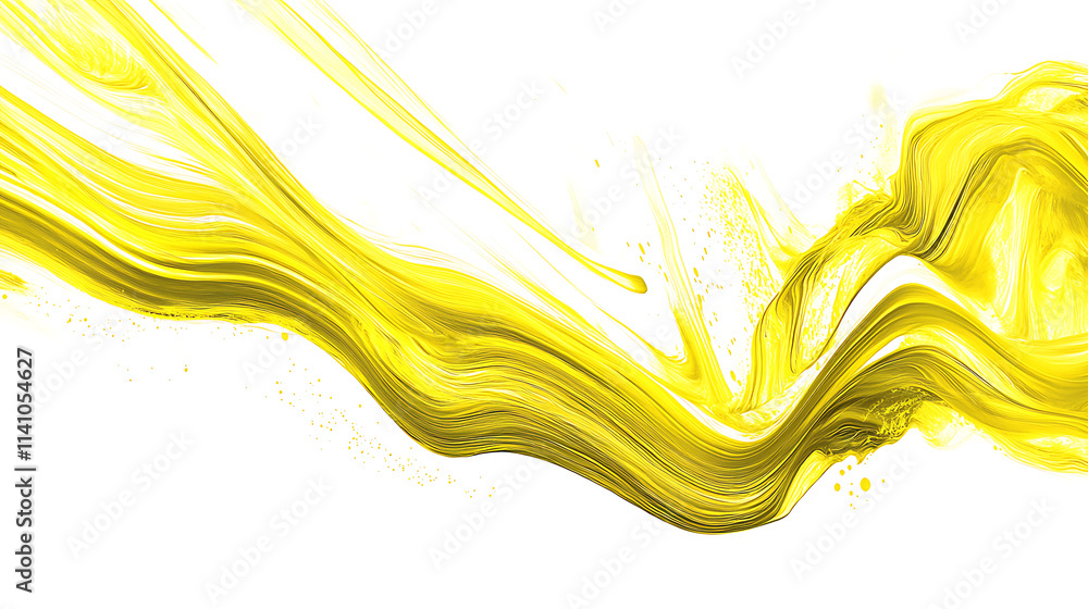 Poster Abstract yellow lines flowing across a white background in a smooth, wave-like design, embodying the concept of movement and fluidity