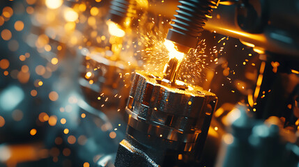 Engine spark concept, spark plugs ignite in a car engine, internal combustion car engine