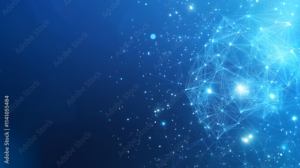Fototapete Brain made of glowing connections on blue background, artificial intelligence concept design with neural network and big data technology