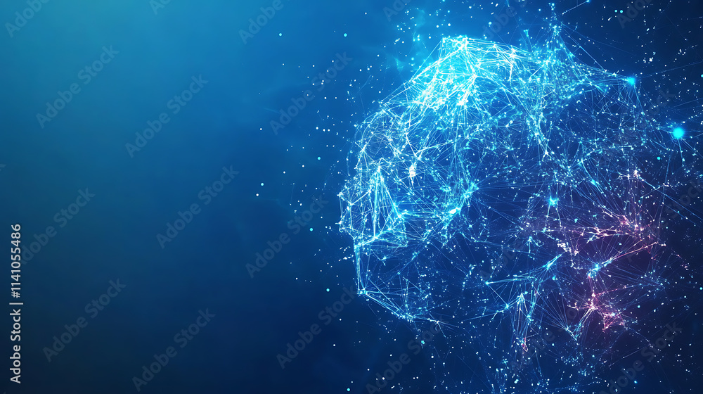 Leinwandbilder brain made of glowing connections on blue background, artificial intelligence concept design with ne