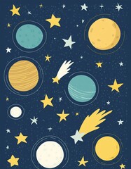 Naklejka premium Cute flat style template with Stars in Outer space. Generated image