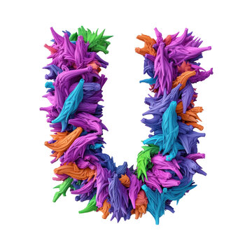 recommend clip art: Colorful 3D letter U made of fluffy shapes.