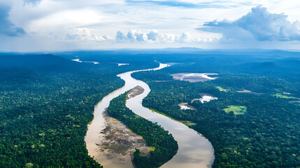 An aerial view of the amazon rainforest, revealing a dramatic contrast between lush, untouched rainforest and large, barren patches of land caused by deforestation
