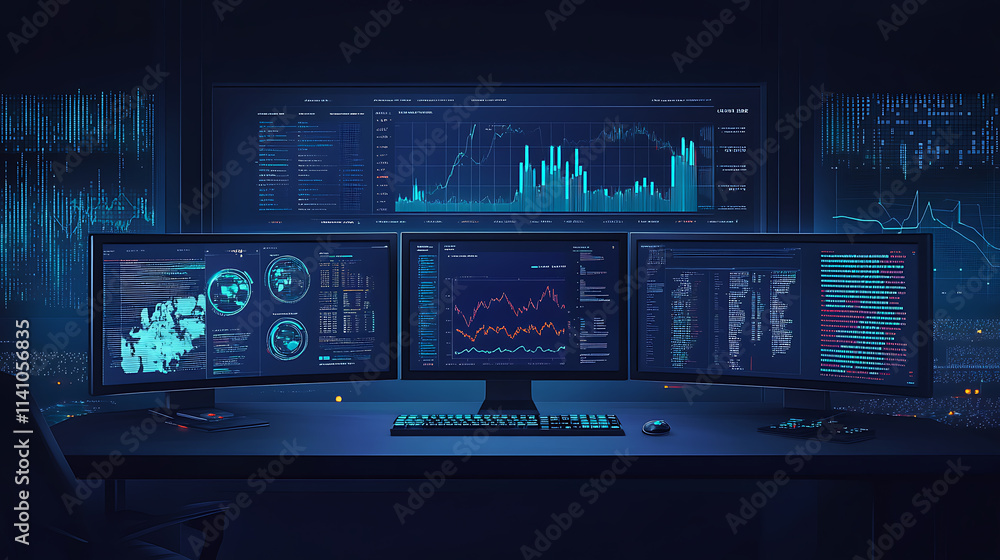 Fototapete An automated data management system that connects kpis and indicators to the database for reporting, a computerized business analysis system that uses intelligent ai robots to analyze data