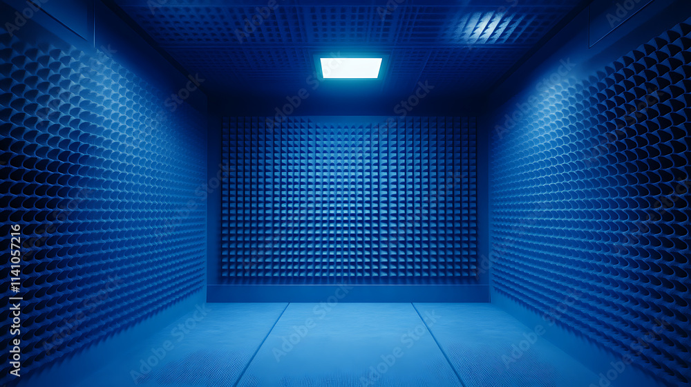 Poster an empty blue soundproof chamber with a single light source