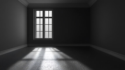 Fototapeta premium An empty dark room with a spot of light on a textured floor, conceptual for design space