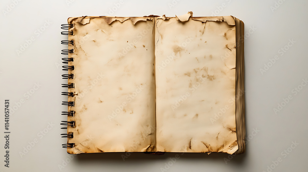 Aufkleber An empty spiral notebook with blank beige pages on a light gradient background, ideal for design mockups