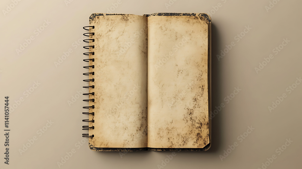 Poster An empty spiral notebook with blank beige pages on a light gradient background, ideal for design mockups